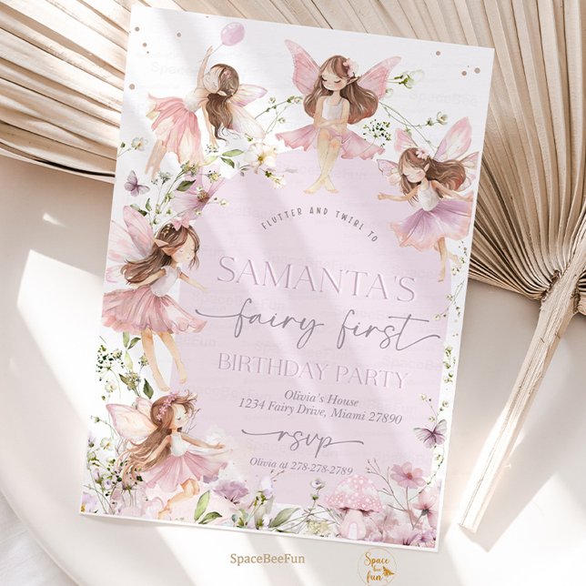 Convite de aniversário (fairy birthday invitation, garden boho birthday invite, pink fairy birthday invite, enchanted garden)