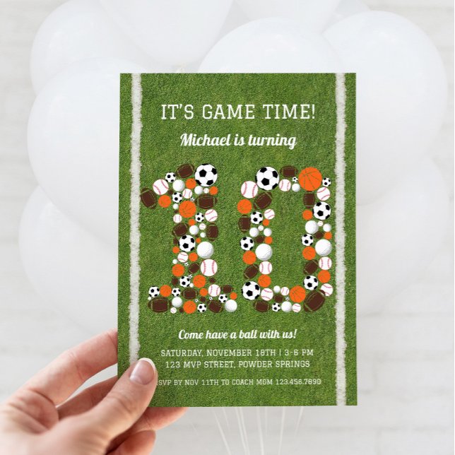 Convite de aniversário 10º Esporte (Sports 10th Birthday Invitation)