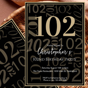 Convite de Aniversário 102 Moderno Preto Dourado