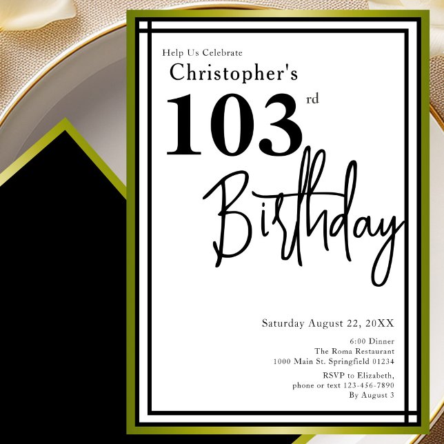 Convite de Aniversário 103 Moderno Preto Dourado (Criador carregado)