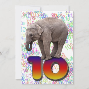Convite de aniversário 10, com elefantes felizes