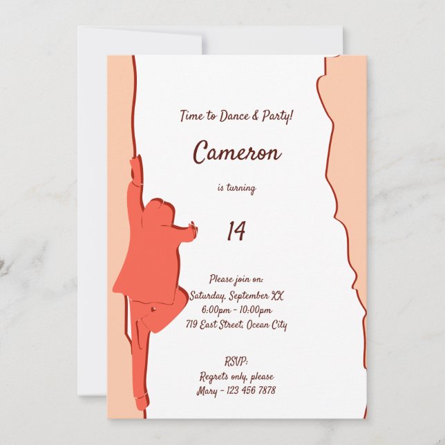 Convite de aniversário 14 de dança rosa (Frente)