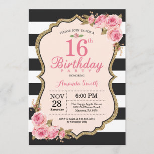 Convite de aniversário 16º Pêonias Rosa Floral