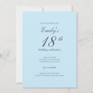 Convite de Aniversário 18 anos Baby Blue Minimalis