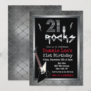 Convite de Aniversário 21 Rocks Rockstar Guitarra