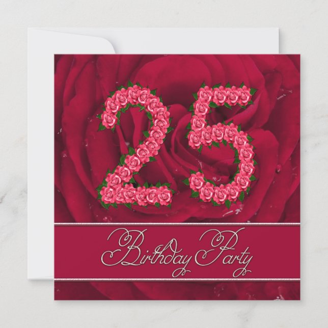 convite de aniversário 25 com rosas (Frente)