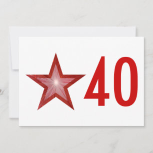 Convite de aniversário '40' Estrela Vermelha branc