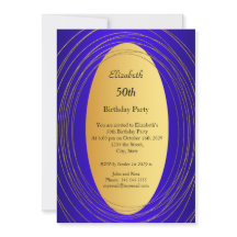 Convite de aniversário 50º de ouro azul