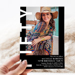 Convite de aniversário 50º Foto 50º Moderno FIFTY<br><div class="desc">Convite 50 de aniversário moderno - Design apresenta um fundo preto que pode ser mudado para qualquer cor,  uma fotografia retrato,  o texto 'FIFTY' em letras brancas a negrito e um modelo bolsa mensageifesta de aniversario elegante que pode ser facilmente personalizado. Na moda,  tendências e perfeito para qualquer idade!</div>