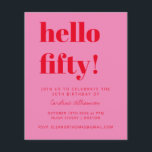 Convite de aniversário 50º Vermelho Rosa de Orçame<br><div class="desc">Tipografia em negrito com orçamento Rosa Brilhante e Vermelho Moderno 50º Convite de Aniversário</div>