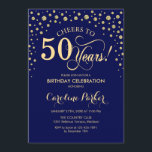 convite de aniversário 50 - Azul Marinho Dourado<br><div class="desc">50º Convite de aniversário. Design elegante com ouro brilhante falso e azul marinho. Anima-te a 50 anos! Envie-me uma mensagem se precisar de mais personalização.</div>