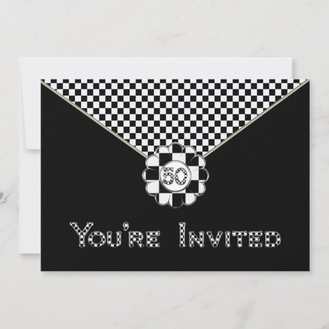 convite de aniversário 50 - BLK/WHT ENVELOPE (Frente)