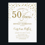 convite de aniversário 50 - Branco Dourado<br><div class="desc">50º Convite de aniversário. Design elegante com ouro brilhante e branco. Anima-te a 50 anos! Envie-me uma mensagem se precisar de mais personalização.</div>