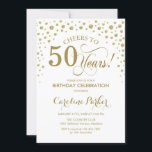 convite de aniversário 50 - Branco Dourado<br><div class="desc">50º Convite de aniversário. Design elegante com ouro brilhante e branco. Anima-te a 50 anos! Envie-me uma mensagem se precisar de mais personalização.</div>