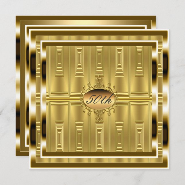 Convite de aniversário 50 Dourado Dourado (Frente/Verso)