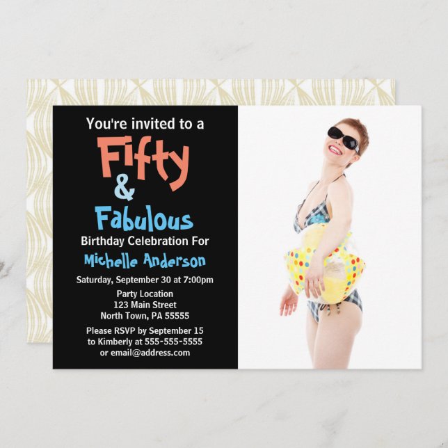 convite de aniversário 50 e fabuloso (Frente/Verso)