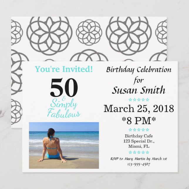 Convite de Aniversário 50 e Simplesmente Fabuloso (Frente/Verso)