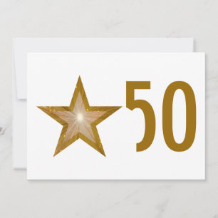 Convite de aniversário '50' estrela dourada branco