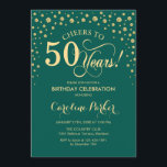 convite de aniversário 50 - Verde Dourado<br><div class="desc">50º Convite de aniversário. Design elegante com ouro brilhante e verde. Anima-te a 50 anos! Envie-me uma mensagem se precisar de mais personalização.</div>