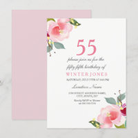 Convite de aniversário 55º Floral Cor-de-Rosa Eleg