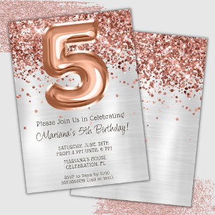 Convite de aniversário 5 rosa Dourado Silver