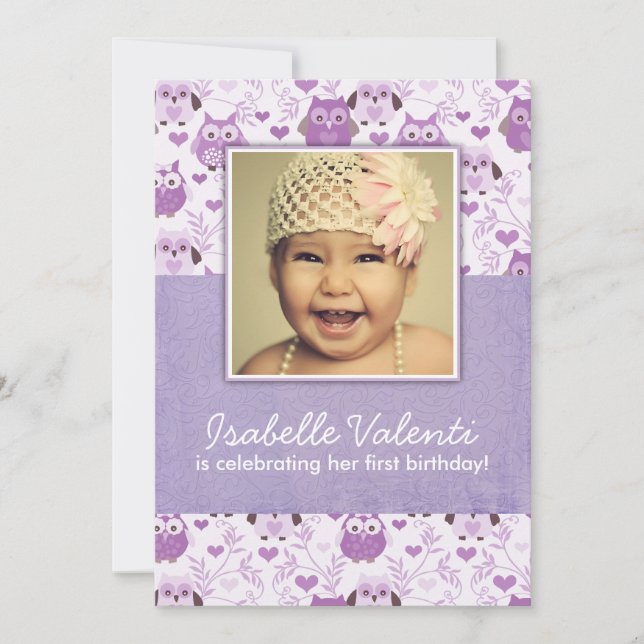 Convite de aniversário 5X7 das corujas da foto do (Frente)