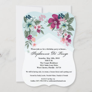 Convite de Aniversário 5x7 Flor Tropical no Azul O