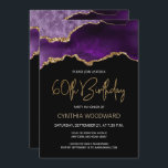 Convite de aniversário 60º Agate Dourado roxo<br><div class="desc">Este elegante convite de aniversário 60º apresenta uma imagem de aquarela de um geode agado em tons de roxo com realces de ouro falsos. As palavras "60º Aniversário" aparecem na falsa brilha dourada em letra decorativa moderna de escrita manual. Personalize-o com o nome do honroso em texto dourado e os...</div>