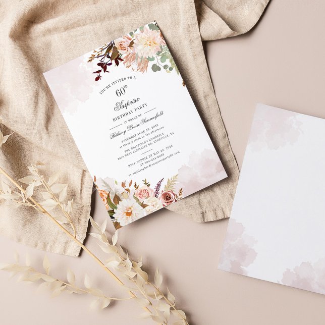 Convite de aniversário 60º Floral de Aquarela (Criador carregado)