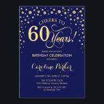 convite de aniversário 60 - Azul Marinho Dourado<br><div class="desc">60º Convite de aniversário. Design elegante com ouro brilhante falso e azul marinho. Saúde para 60 anos! Envie-me uma mensagem se precisar de mais personalização.</div>