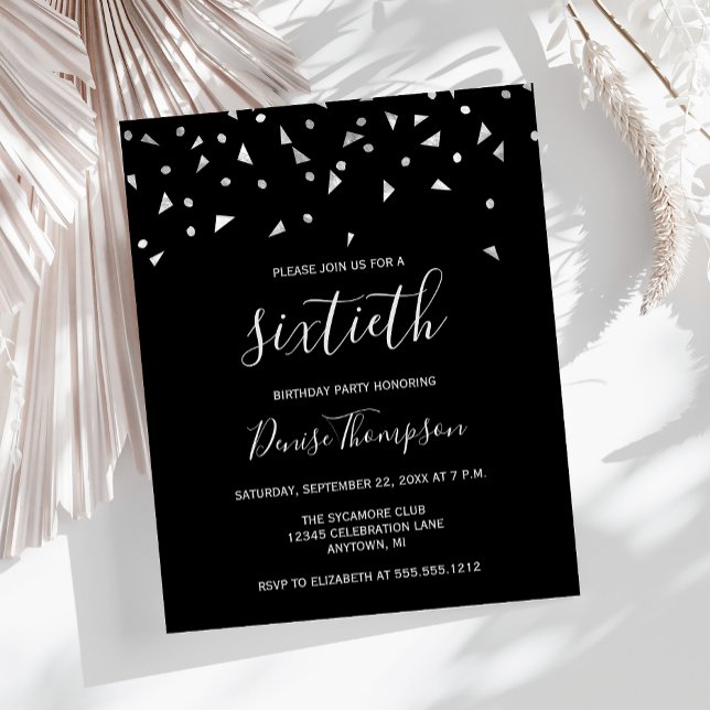 Convite de aniversário 60 Black Silver (Criador carregado)