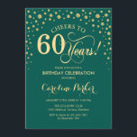 convite de aniversário 60 - Verde Dourado<br><div class="desc">60º Convite de aniversário. Design elegante com ouro brilhante e verde. Saúde para 60 anos! Envie-me uma mensagem se precisar de mais personalização.</div>
