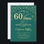 convite de aniversário 60 - Verde Dourado<br><div class="desc">60º Convite de aniversário. Design elegante com ouro brilhante e verde. Saúde para 60 anos! Envie-me uma mensagem se precisar de mais personalização.</div>