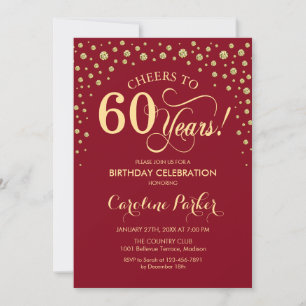 Convite de aniversário 60 - Vermelho Dourado