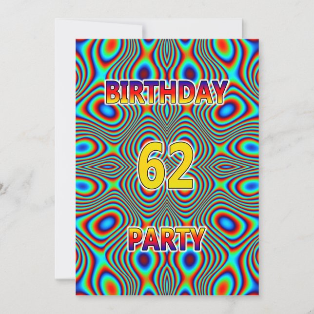 Convite de aniversário 62 Psicodélico (Frente)