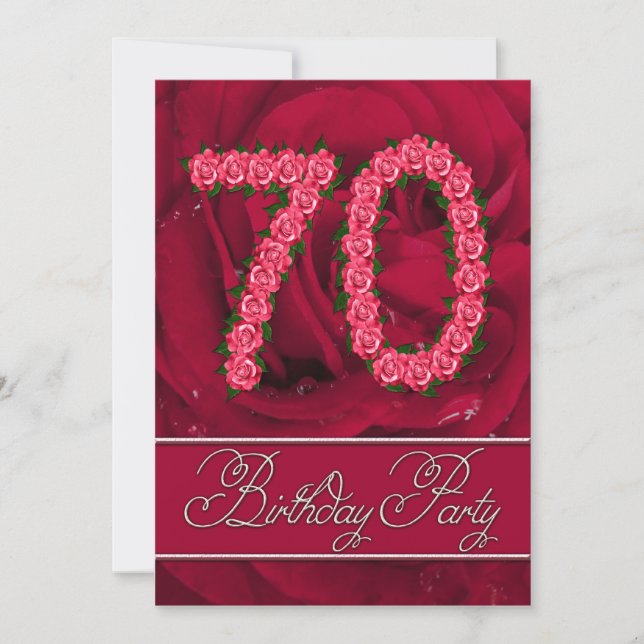 convite de aniversário 70 com rosas (Frente)