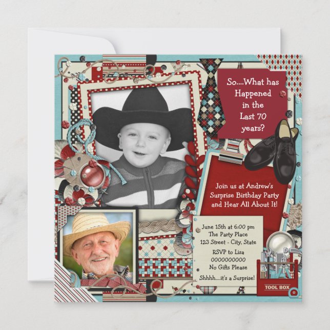 Convite de aniversário 70 de fotos (Frente)