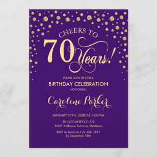 Convite de aniversário 70 - Roxo Dourado