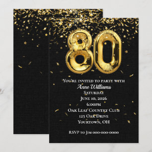 Convite de aniversário 80 de Balões de Folha de
