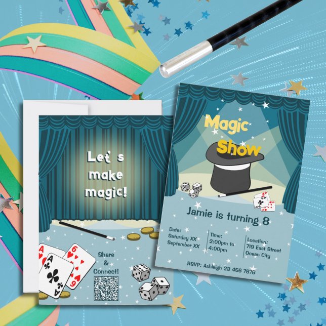 Convite de aniversário 8 do Mágico Show Kids (Magical Show Kids 8th Birthday Party Invitation)
