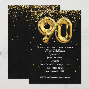 Convite de aniversário 90 de Balões de Folha de