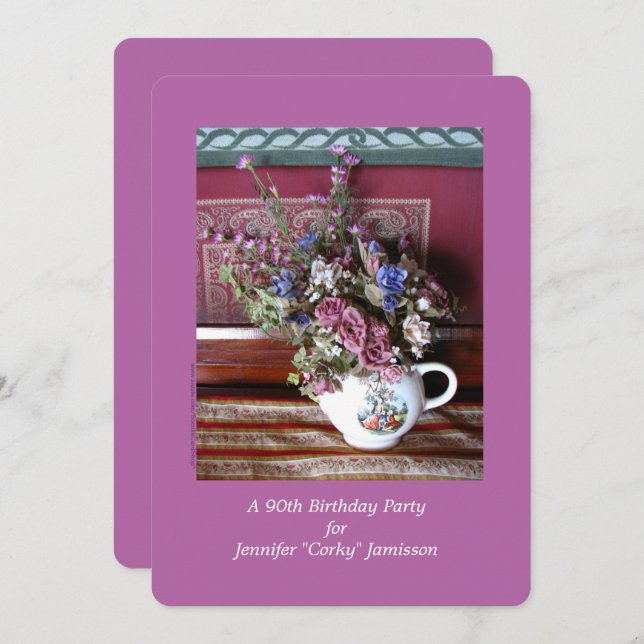 Convite de aniversário 90, Flores no Bule (Frente/Verso)