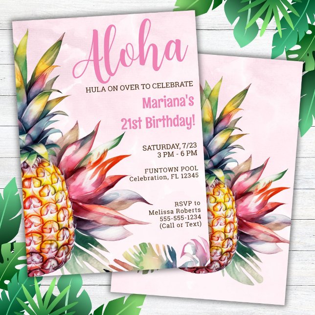 Convite de Aniversário Abacaxi Aloha (Criador carregado)