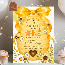 Convite de Aniversário Abelha Mel com Laço Amarelo