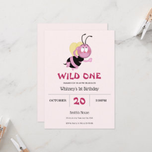 Convite de Aniversário Abelhinha Rosa 1º Aniversár