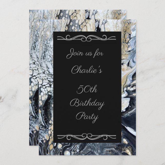 Convite de aniversário Abstrato preto a frio (Frente/Verso)