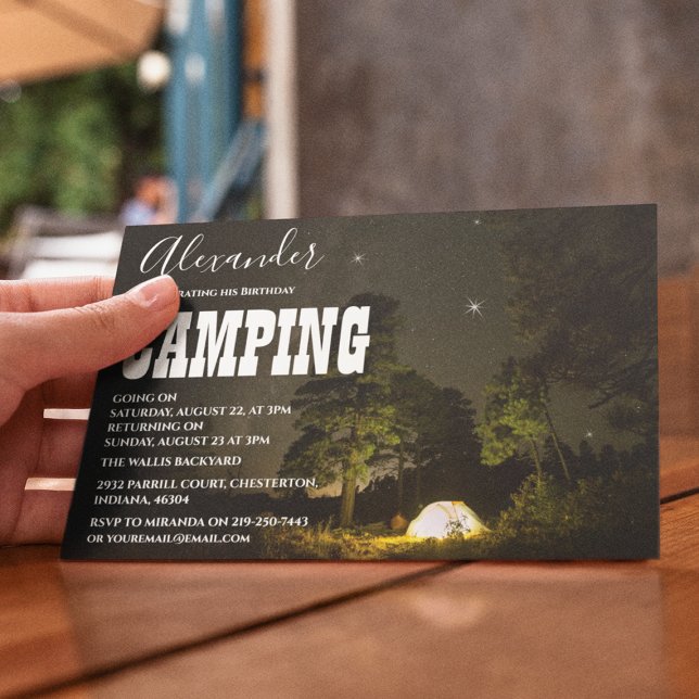 Convite de Aniversário Acampando sob o Céu Noturno (Criador carregado)