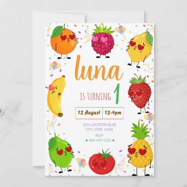 Convite de Aniversário AdorableFruit (Frente)