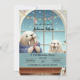 Convite de aniversário Adorável da Walrus Winter