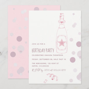 Convite de Aniversário Adulto com Champanhe Rosa e